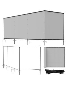 Bynbbur 5'x24' Outdoor Privacy Screen Freestanding with Iron Poles and Stakes, Temporary Dog Fencing, Backyard Divider, Metal Garden Fence for Pool Patio Barrier Border, Gray