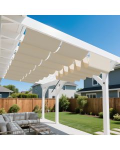 Bynbbur 3'W x 4'L Waterproof Pergola Cover Retractable Shades Canopy 220 GSM Replacement Pergola Kit for Outdoor Patio Gazebos Deck, Wave Sun Shade Sail with Hardware Wire Cable, Beige