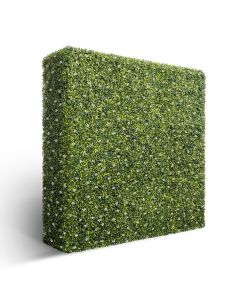 Bynbbur Artificial Hedge Wall 108"Lx18"Hx12"W Boxwood Hedges Outdoor Patio Greenery Walls, Fake Grass Privacy Wall Screens, Office Living Room Divider, Wedding Party Décor (With White Flower)