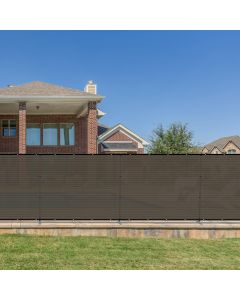 Bynbbur 5'x11'10" Outdoor Privacy Fence with Iron Poles Outdoor Divider Metal Fence Dog Fence for Backyard Patio Garden Yard Barrier Border Divider with Ground Spikes, Brown