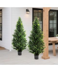 Bynbbur 2 Pcs Artificial Christmas Tree Cedar Tree 5 Feet Xmas Tree Indoor Outdoor with Black Pot Christmas Decoration for Home Office Living Room Kitchen