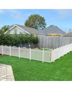 TANG Vinyl Fences 32"Hx84"W 10Set White Picket Fence Panel PVC Plastic Decorative Outdoor Garden Fencing for Yard Pool Dog Fence Air Conditioner Fences, 34 Pickets, Scallop