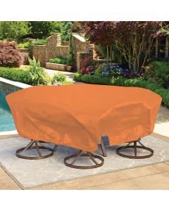 Bynbbur 10 FT Patio Furniture Cover with Wire Rope Hemmed All Edges, Round Pool Covers for Above Ground, UV Resistant Tarp for Deck Seat Couch Patio Table Chair Set Cover, Orange